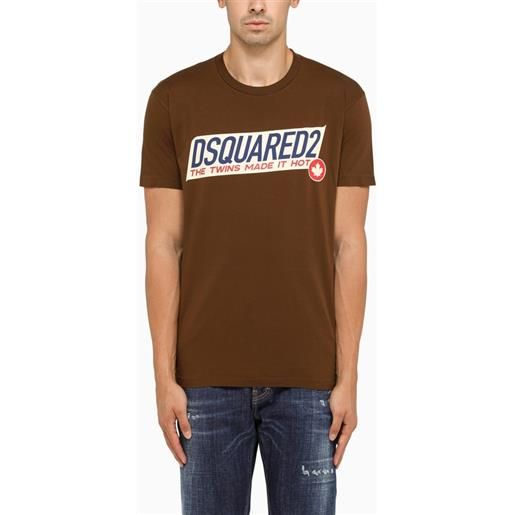 Dsquared2 t-shirt girocollo marrone con logo