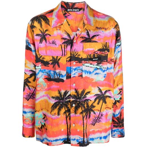 Palm Angels camicia con stampa psychedelic palms - arancione