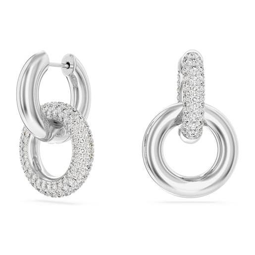 Swarovski dextera orecchini a cerchio, anelli concatenati con pavé di cristalli Swarovski, design asimmetrico, placcatura in tonalità rodio, bianco