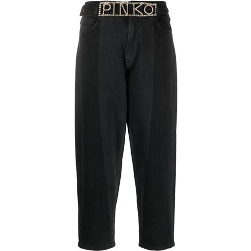 PINKO jeans crop con decorazione logo - nero