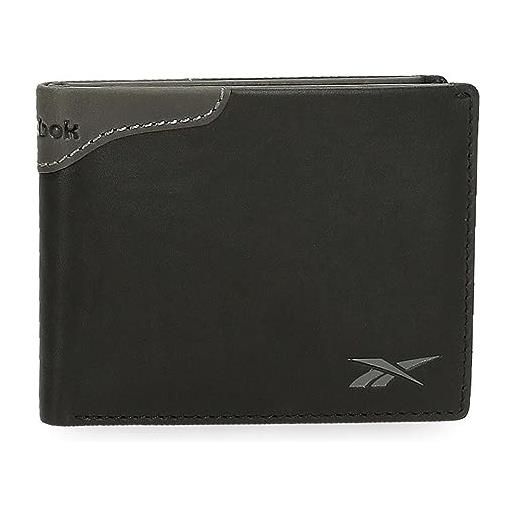 Reebok club portafoglio orizzontale con portafoglio nero 11x8x1 cm pelle, nero, taglia unica, portafoglio orizzontale con portafoglio