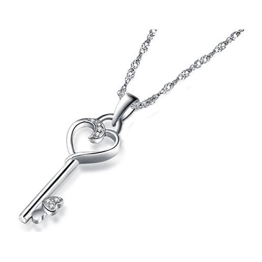 Becky & Jack chiave del suo scheletro della collana del pendente chiave del cuore petite in argento sterling, zirconia cubica accentati