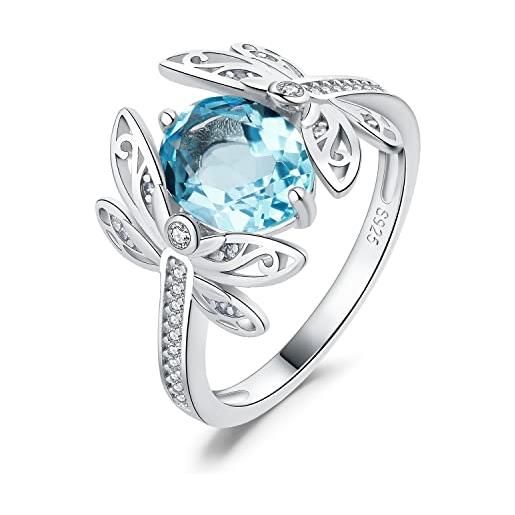 JewelryPalace 3.6ct libellula anello donna argento con naturale topazio azzurro, anello da cocktail donna argento 925 con pietra a taglio ovale, fedina zirconi anelli anniversario set gioielli donna