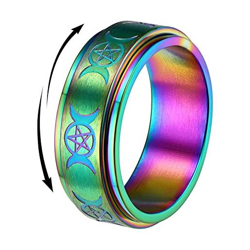 FindChic ansia anello girevole acciaio inossidabile arcobaleno interlocked triplicare luna band anello taglia 10