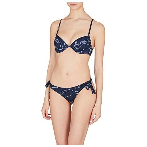 Emporio Armani bikini da donna logomania sculpture bra and bow set, blu navy/bianco, m