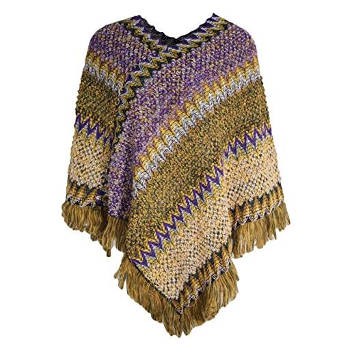 Poncho jacquard con collo a sciarpa Donna, Marrone