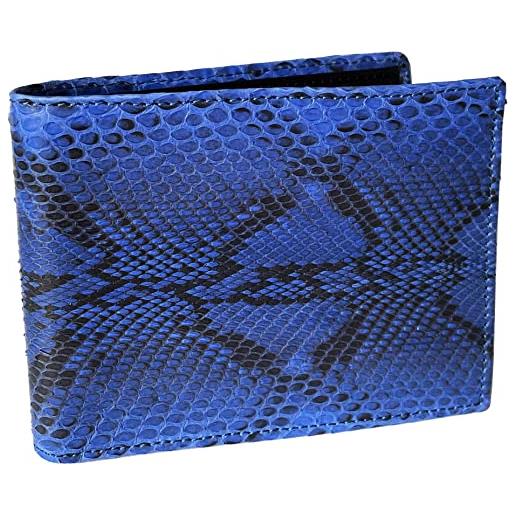 Etabeta Artigiano Toscano - portafoglio uomo con portamonete in vera pelle di pitone certificata cites - dipinto blu intenso nero - made in italy (blu_3)