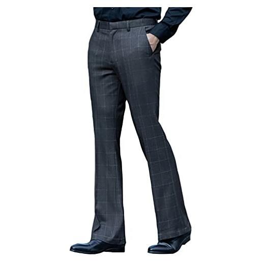 HAORUN pantaloni da uomo elasticizzati a campana, a quadretti, slim fit, svasati, anni '60, '70, retrò, casual - grigio - 50