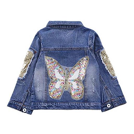 Peacolate 3-9a primavera e autunno ragazze denim paillette farfalla giacca giacca da bambino top (farfalla. 6-7a)