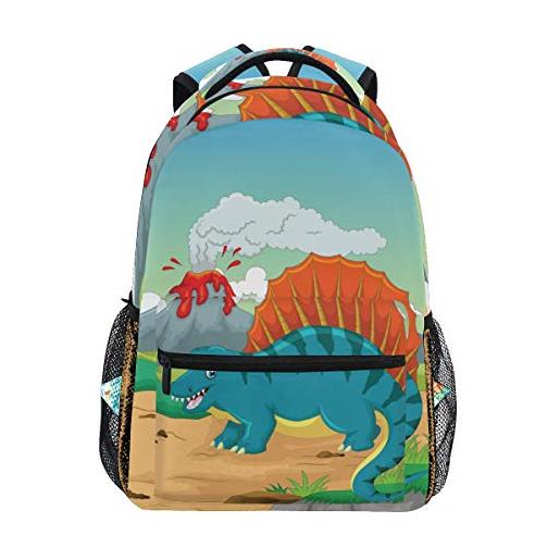 AABAO cartoni animati di dinosauri con sfondo vulcano, zainetto per la scuola, per bambini e bambine, borsa da viaggio