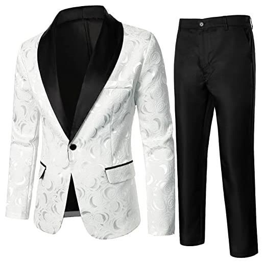Generic 3 pezzi, blazer, tuta da uomo, stile moderno, giacca da lavoro, giacca da uomo, vestibilità normale, pantaloni da smoking corda, blazer pantaloni da uomo, bianco-d. , xxl