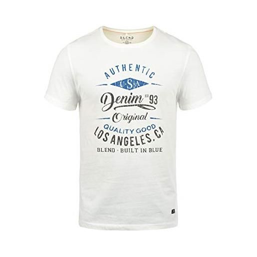 b BLEND blend doppler magliette t-shirt a maniche corte con stampa da uomo con girocollo taschino in cotone 100% , taglia: l, colore: offwhite (70005)