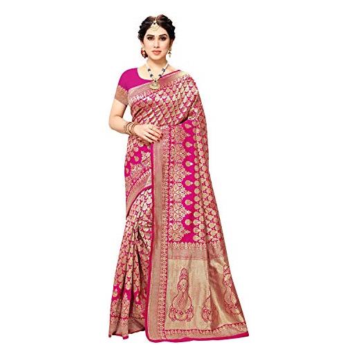 TreegoArt Fashion da donna kanjivaram jacquard silk saree con unstitchead blouse piece - (silk ghanti pink)