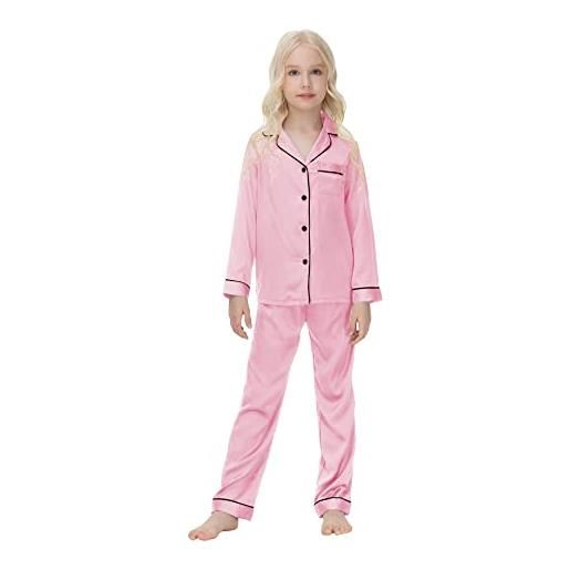 Verve Jelly bambino del bambino della neonata raso 2 pezzi manica lunga button-down camicette magliette e camicette e pantaloni lunghi casual loungewear vestiti carini rosa 120 5-6 anni