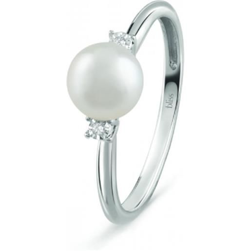 Bliss anello rugiada in oro bianco, perle e diamanti 0.01 ct. 