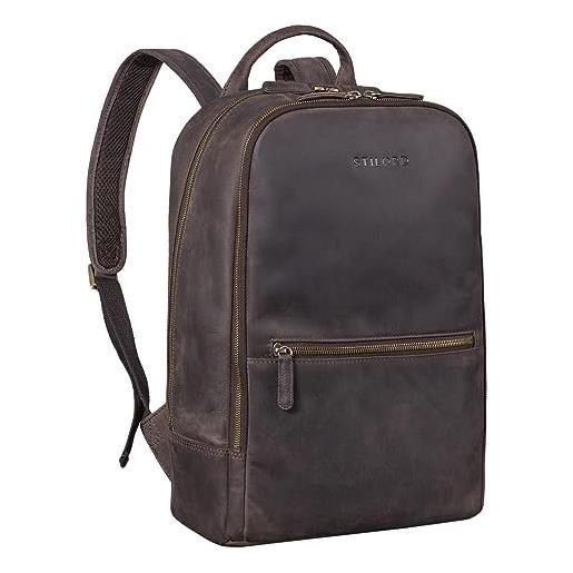 STILORD 'kellis' zaino pelle vintage da donna uomo zainetto scuola università ufficio viaggio modello grande per pc e tablet, colore: marrone scuro