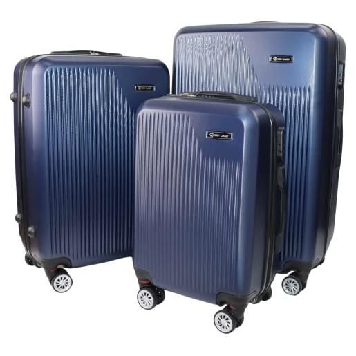 grey classy - set di 3 trolley, valigie da viaggio in abs rigido, leggero, antigraffio con ruote piroettanti a 360° (dark blue)