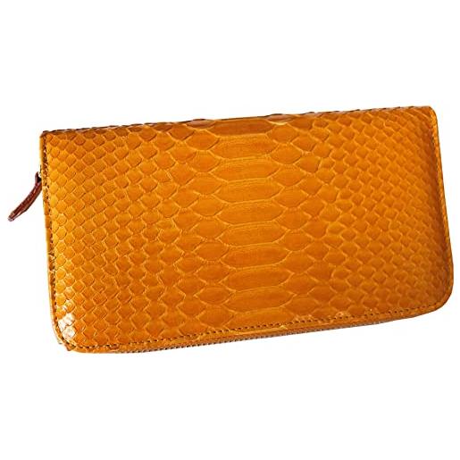 Etabeta Artigiano Toscano portafoglio donna grande a zip in vera pelle di pitone certificata cites made in italy (arancione)