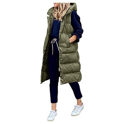 UOWEG cappotto invernale lungo da donna gilet senza maniche piumino caldo con tasche trapuntato piumino trapuntato giacca outdoor, 02 verde militare, m