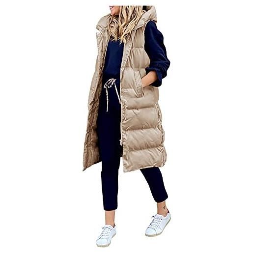 UOWEG cappotto invernale lungo da donna gilet senza maniche piumino caldo con tasche trapuntato piumino trapuntato giacca outdoor, 02 kaki. , s