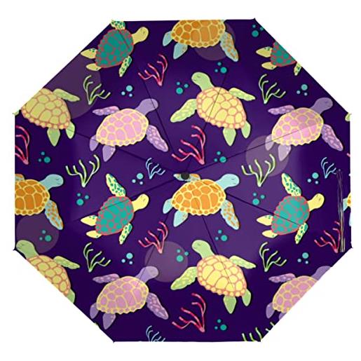 TropicalLife ombrello da viaggio oceano mare animale tartaruga modello automatico apri/chiudere ombrello portatile protezione uv antivento ombrello, multi, taglia unica