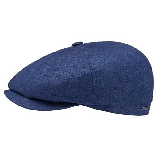 Stetson coppola in lino hatteras classic donna/uomo - made the eu berretto newsboy con visiera, fodera estate/inverno - 60 cm azzurro