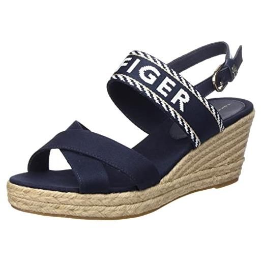 Tommy Hilfiger espadrillas wedge donna seasonal webbing mid wedge tacco a zeppa, rosa (soothing pink), 37 eu