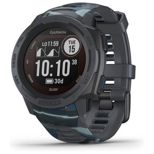 Garmin instinct solar surf - smartwatch orologio con gps bluetooth 5.2 cardiofrequenzimetro e qualità del sonno colore nero cinturino nero - 010-02293-07