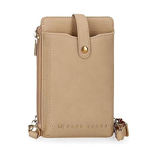 Pepe Jeans diane borsa a spalla portacellulare beige 9,5x16,5 cm pelle sintetica