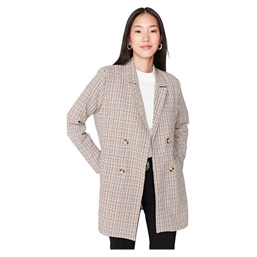 Trendyol giacca regolare scozzese con colletto a risvolto cappotto, marrone, 38 eu donna