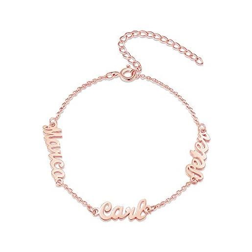 Jeweidea bracciali con nomi personalizzati per donna con incisione 2-5 nomi bracciali in oro argento con oro rosa per donne ragazze mamma gioielli regali per compleanno san valentino (oro rosa-3)