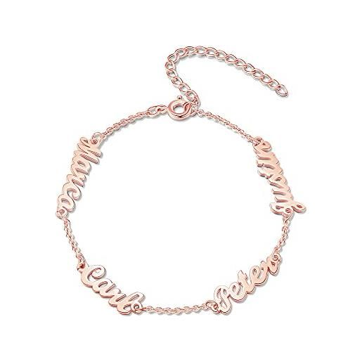 Jeweidea bracciali con nomi personalizzati per donna con incisione 2-5 nomi bracciali in oro argento con oro rosa per donne ragazze mamma gioielli regali per compleanno san valentino (oro rosa-4)