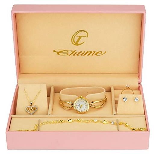 BELLOS set regalo orologio da donna bianco, set di gioielli, collana, anello, orecchini, braccialetto, bianco, 25, cinturino, bianco, 25, cinghia