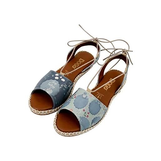 DOGO femme cuir vegan bleu sandales à lacets - sandales de mode décontractées confortables faites à la main, sleep factory motif