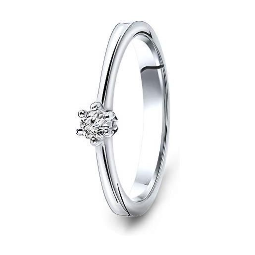 Miore anello da donna solitario con diamante solitario in oro bianco 14 carati 585, diamante 0,08 ct e oro bianco, 58 (18.5), cod. Mgo4086r58