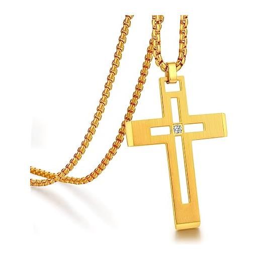 Collana da uomo con pendente croce Cristo crocifisso in oro giallo e bianco  18kt