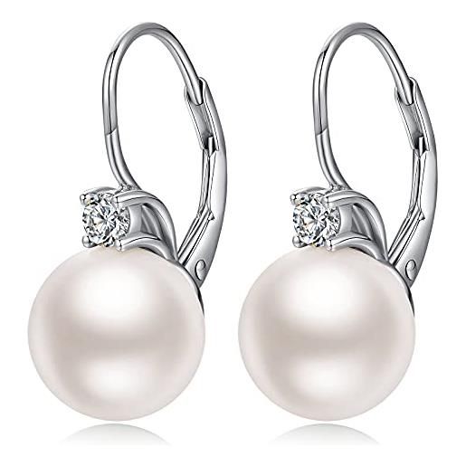 jiamiaoi orecchini perla pendenti orecchini con perle argento 925 orecchini di perle da donna orecchini pendenti orecchini perle oro bianco 8-10mm perle orecchini. (a1- bianco)