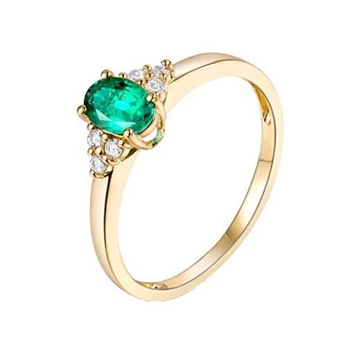 Epinki anelli donna matrimonio, anello smeraldo 0.5ct con diamante 0.09ct elegante fedi nuziali gioielli misura 13