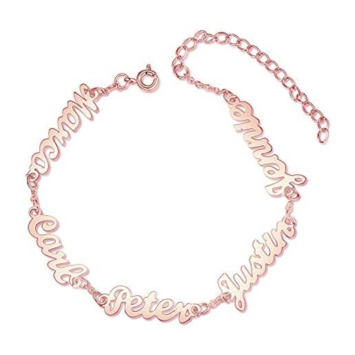 Jeweidea bracciali con nomi personalizzati per donna con incisione 2-5 nomi bracciali in oro argento con oro rosa per donne ragazze mamma gioielli regali per compleanno san valentino (oro rosa-5)