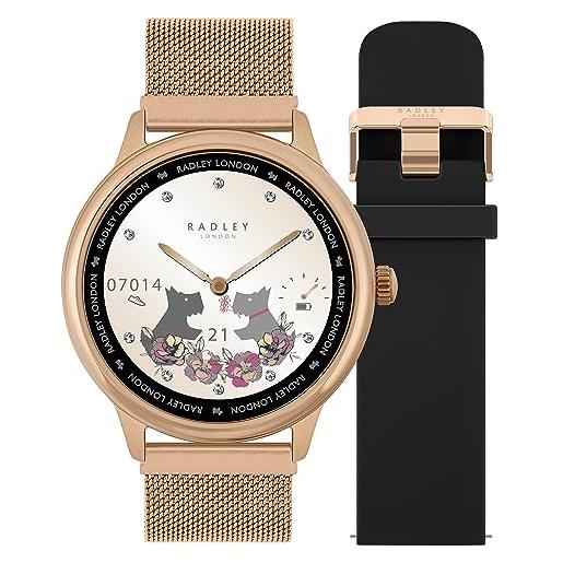 Radley orologio digitale al quarzo da donna con cinturino in silicone rys19-4012-set, oro rosa e nero, rotondo