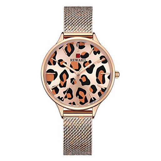RORIOS donna orologio leopardo dail acciaio inox mesh cinturino analogico al quarzo donna orologio da polso regalo di compleanno orologi women watch