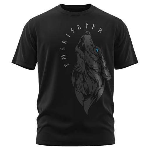 vanVerden north - fenriswolf 1.0 - rune vichinghe lupo - vichinghi valhalla fenrir - runa di wodan - maglietta da uomo regalo per gli uomini, colore: nero/blu, dimensione: m