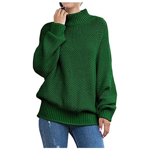 YAOTT maglione autunno inverno da donna maglione a collo alto con filo spesso, maglione maglia pullover a trecce moda comfort, asual maglione solido a maniche lunghe, verde1, xl