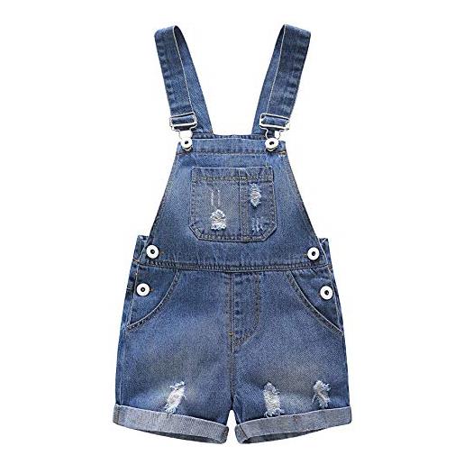 KIDSCOOL SPACE salopette di jeans per bambina, shortall in denim estivo per bambini, blu, 18-24 mesi