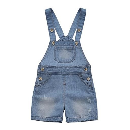 KIDSCOOL SPACE salopette di jeans per bambina, shortall in denim estivo per bambini, blu, 4-5 anni
