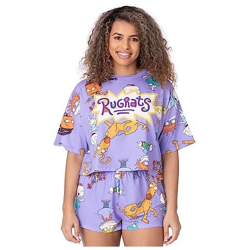 Rugrats pigiama donna adulti donna t-shirt corta con pantaloncini pjs | viola tommy chuckie angelica character logo | cartoni animati degli anni '92