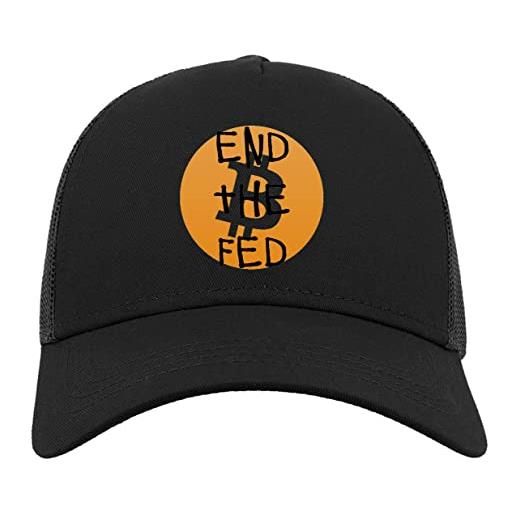 Generic bitcoin crypto end the fed cappello da baseball con berretto da camionista in cotone a mezza rete nero