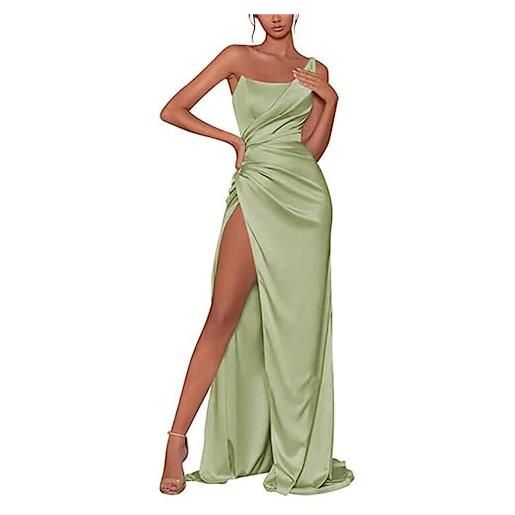 YIANN abiti da cocktail da cerimonia nuziale sexy sirena una spalla lunghi eleganti abiti da sera formali per le donne con fessura, verde salvia, 62 più