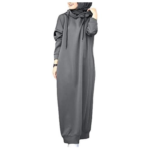 Chahuer abito da donna musulmano autunno inverno nuovo colore solido a sezione lunga abito con cappuccio in pile arabo mediorientale dubai grigio xxl