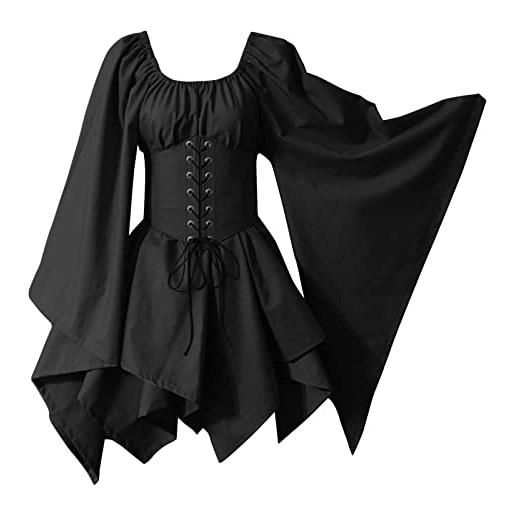 Cocila abiti da donna medievale costume medievale per donna manica a tromba abito camicia irlandese con corsetto abito tradizionale halloween donna m costumi cosplay abito corto manica (brown, s)